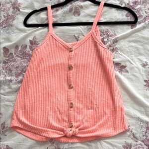 Coral Button-Down Ribbed Tank Top